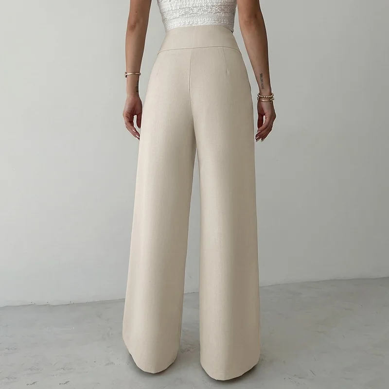 2026 Autumn and Winter New Pants Solid Color Metal High Waist Straight Pants Commuter Trousers Women