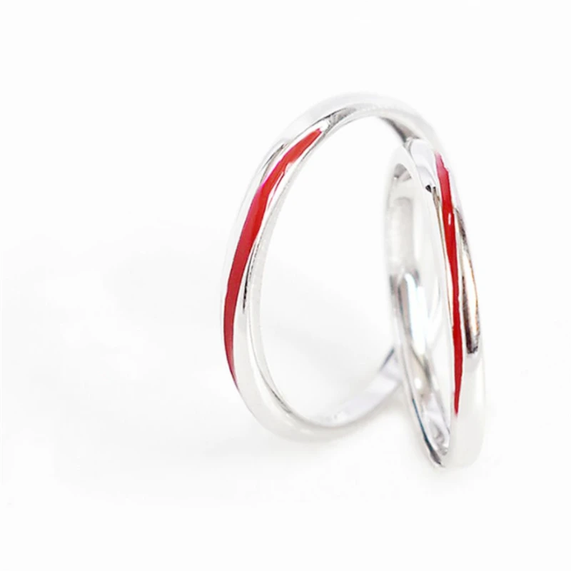 Sole Memory Creative Cute Red Line Couple 925 Sterling Silver Fine Jewelry Luxury Resizable Opening Female Ring RI598 - Image 3