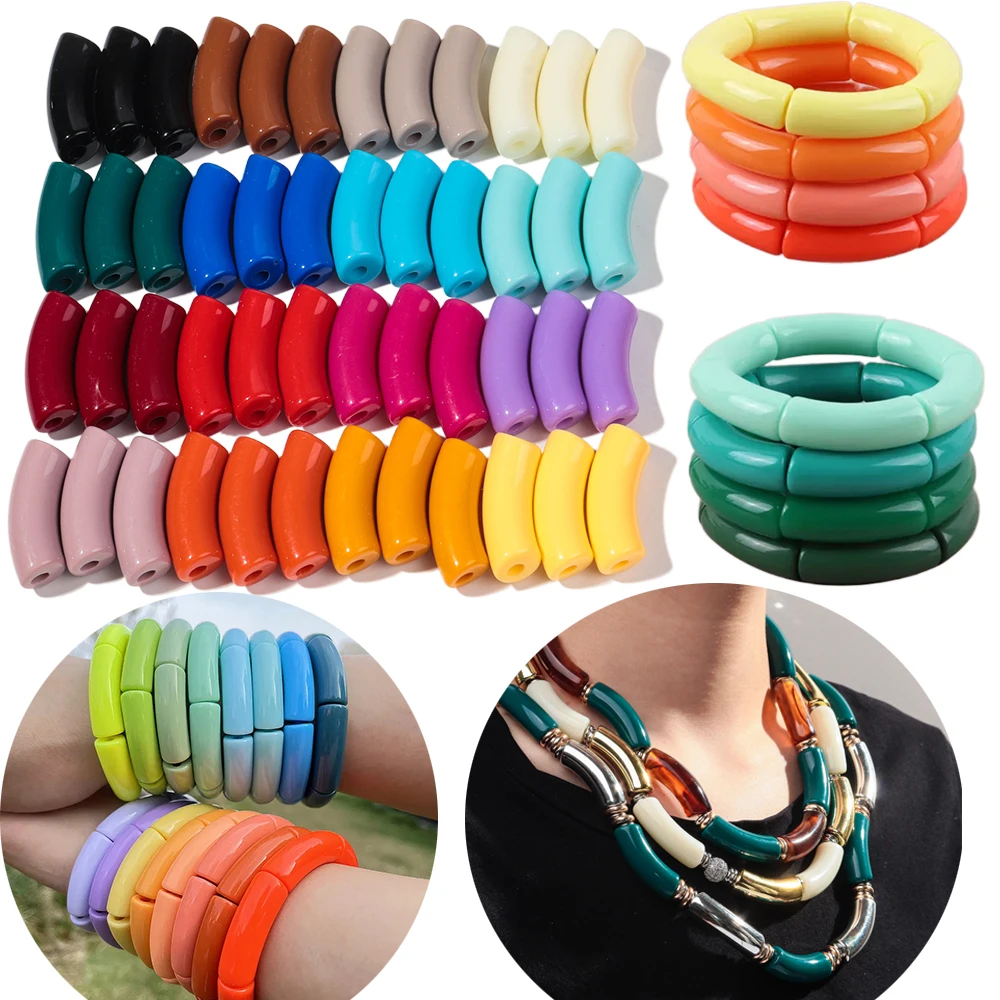 20pcs/lot Acrylic 11MM Bamboo Tube Beads Solid Color Chunky Bent Pipe Loose Bead for DIY Bracelet Necklace Jewelry Accessories