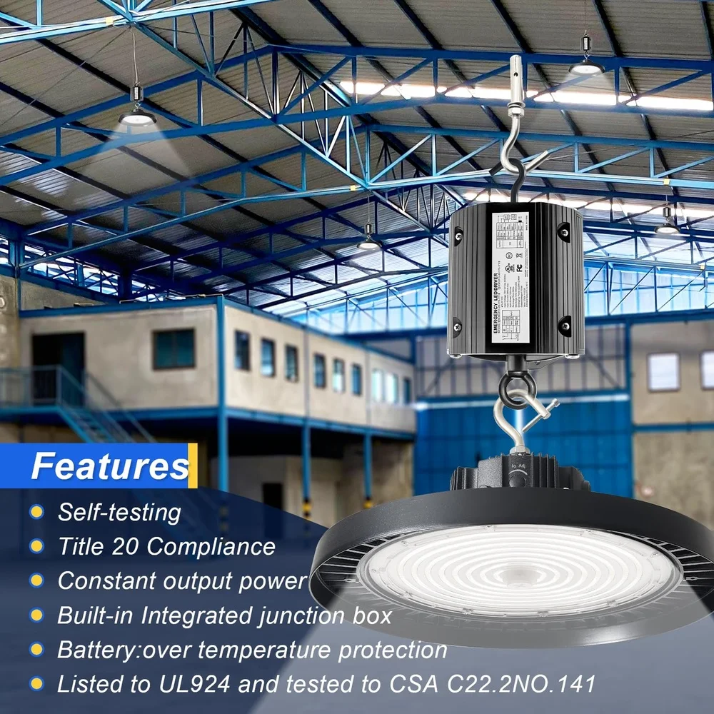 40W  Emergency Backup Driver Rechargeable UL Listed Dimmable High Bay Light  100-347V Output DC 170V 90min Backup