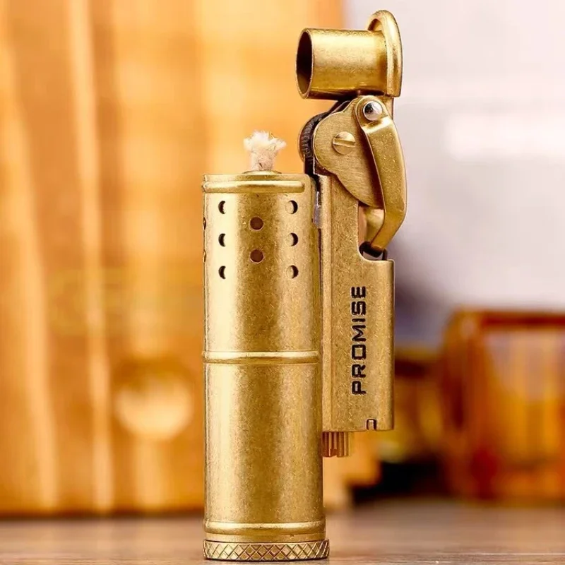 Retro Brass Kerosene Lighter with Box, Classic Grinding Wheel Lighter Series, Portable Vintage Grinding Wheel