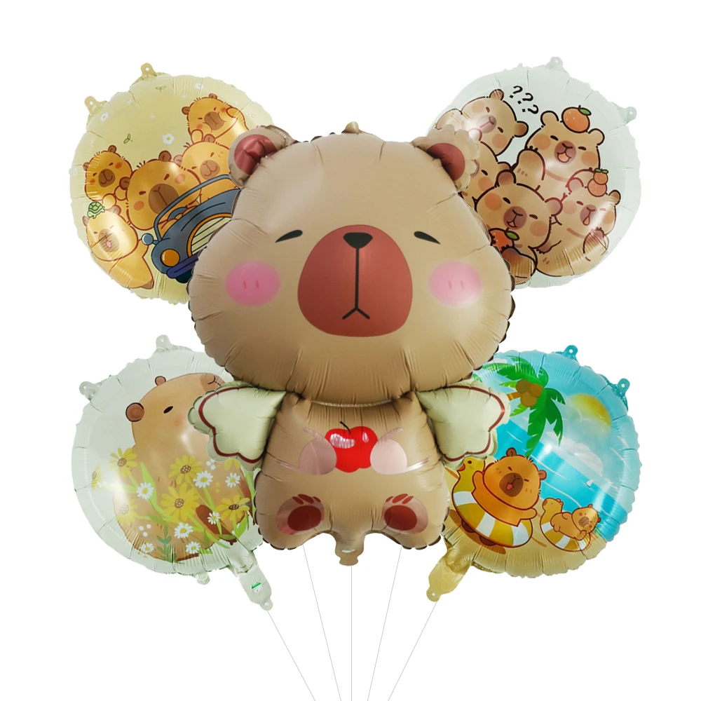 

5pcs Cartoon Capybara Theme Capybara Aluminum Film Balloon Animal Birthday Party Decoration Children Baby Shower Air Globos