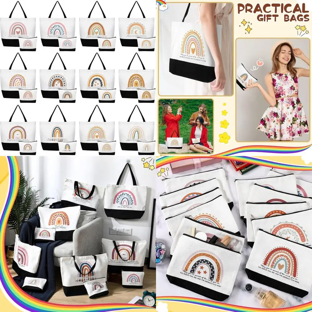 

Женские объемные холщовые сумки-тоут — 24 упаковки эстетических подарка для учителей, коллеков, медсестер и учителей — в стиле Rainbow May You B