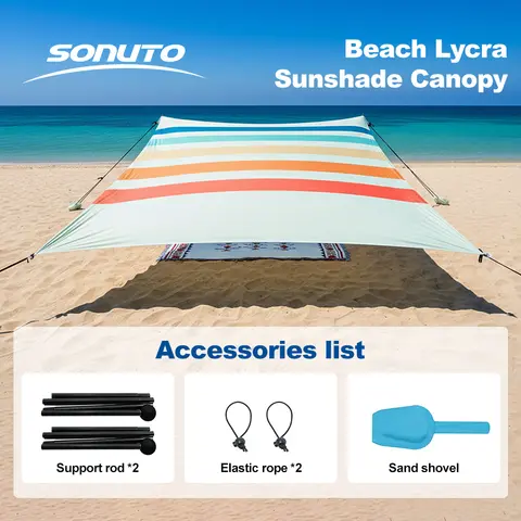 UPF50+ Lycra Beach Tent with Sandbag Anchors Portable Outdoor Sunshade Canopy for Camping Fishing Picnic Large Windproof Shelter