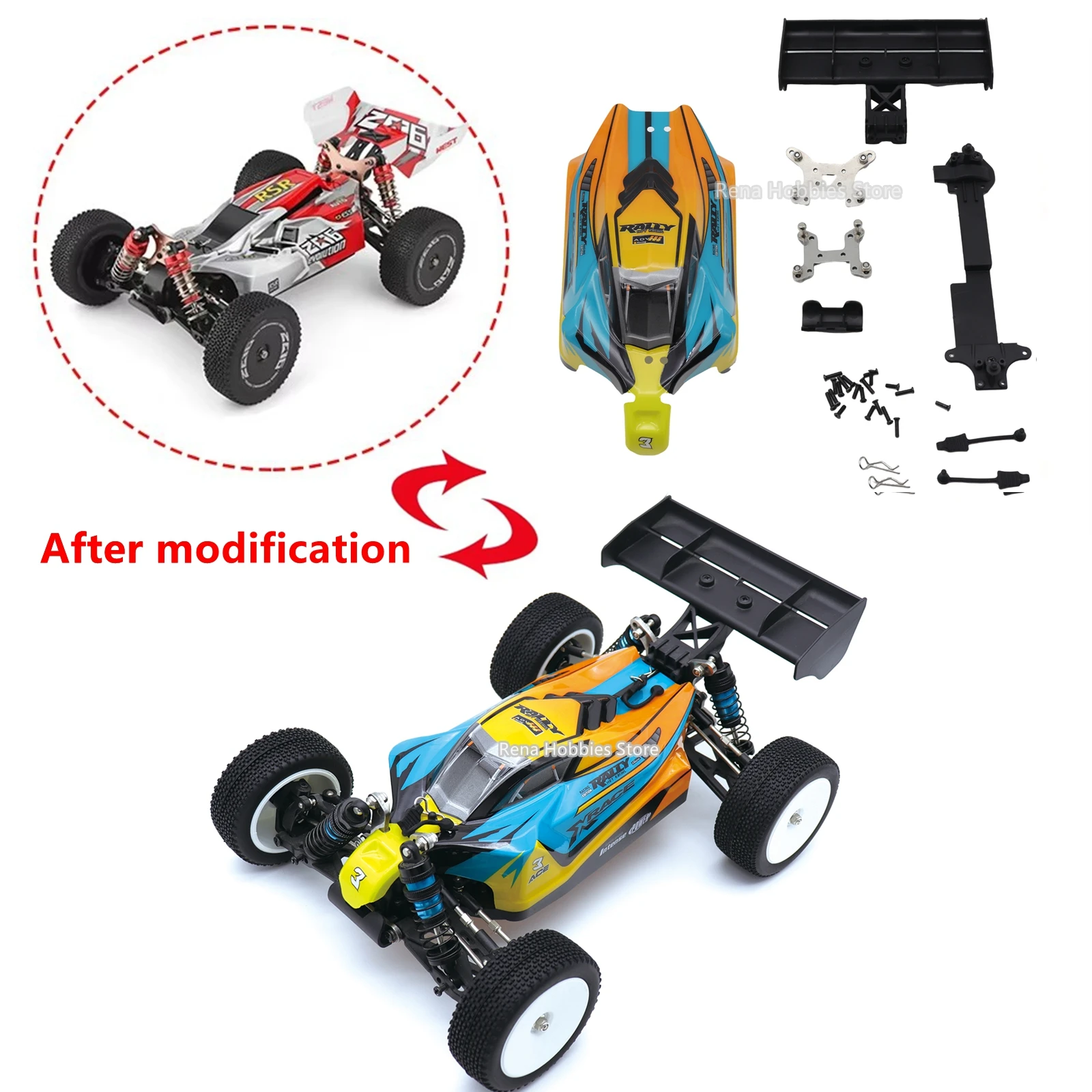 Kit de Mejora de Carrocería para Coche RC 1/14 - Piezas de Repuesto Modificadas Personalizadas para WLtoys 144001 144010 Buggy Todoterreno