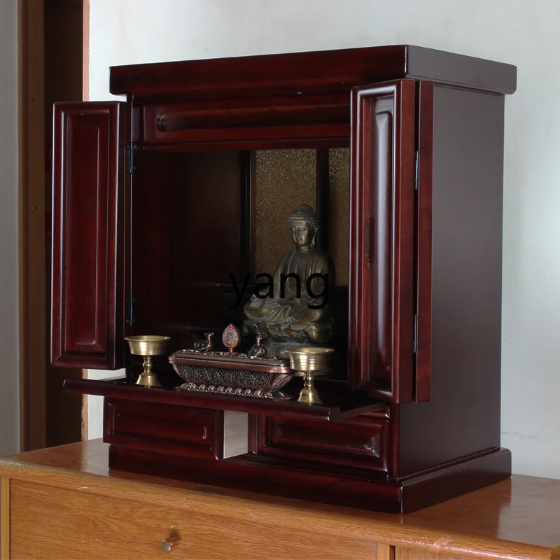 

Yjq Solid Wood Buddha Niche Clothes Closet Chinese Bodhisattva Altar with Door God of Wealth Wall Cupboard Guanyin Altar