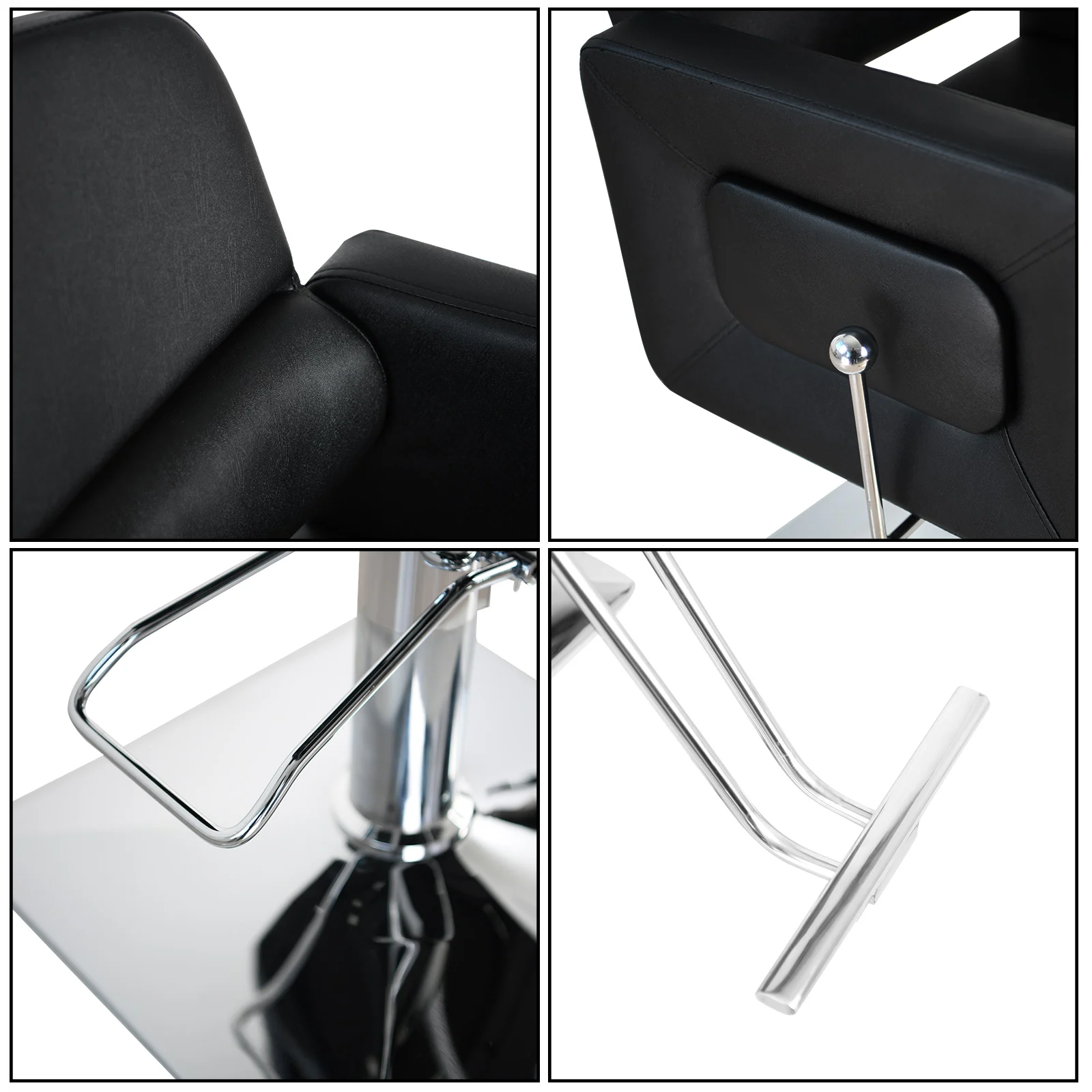 PVC Leather Cover Galvanized Square Plate With Footrest Reclining Barber Chair 300lbs Black HZ8897B N001