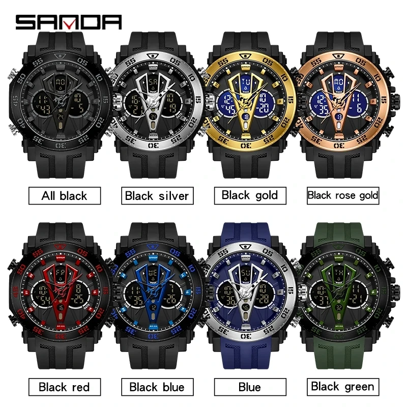 Fashion Sanda 6105 Top Brand Luxury Men Military Army Waterproof Sport Wristwatch Dual Display Watch Led Male Relogio Masculino