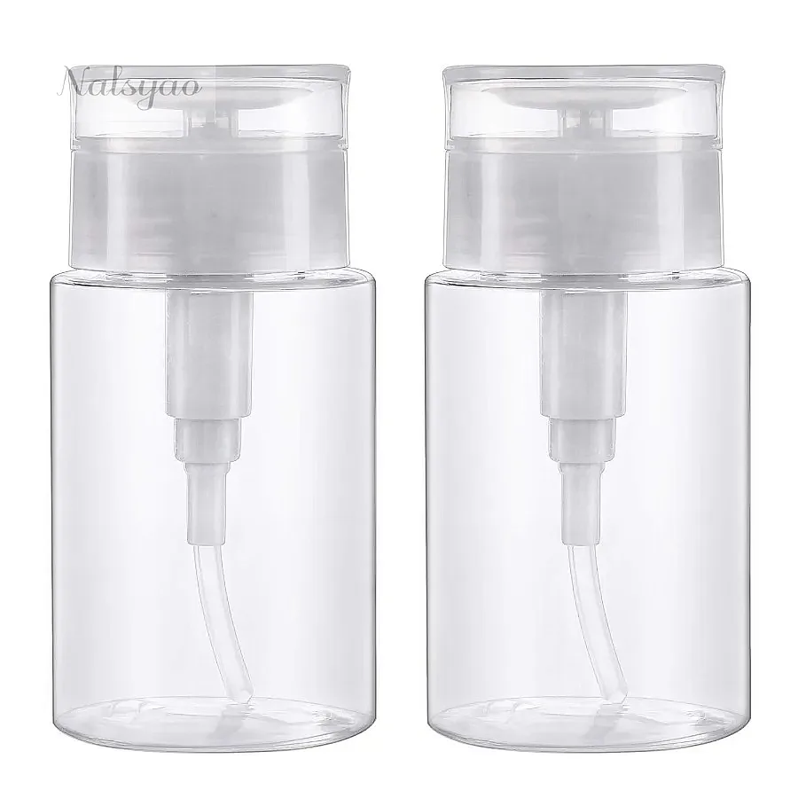100ml Refillable Empty Press Pump Bottle Clear Liquid Dispenser Container for Nail Polish Remover Cleaner Manicure Tools