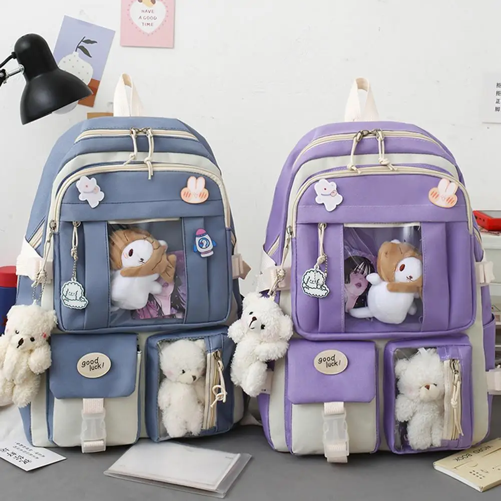 5pcs/set Canvas School Backpacks Women Lovely School Bags for Girl Shoulder Bags