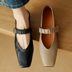 Big size 34-42 women's sheepskin elastic band square toe slip-on ballet flats daily shoes soft comfortable elegant ladies shoes