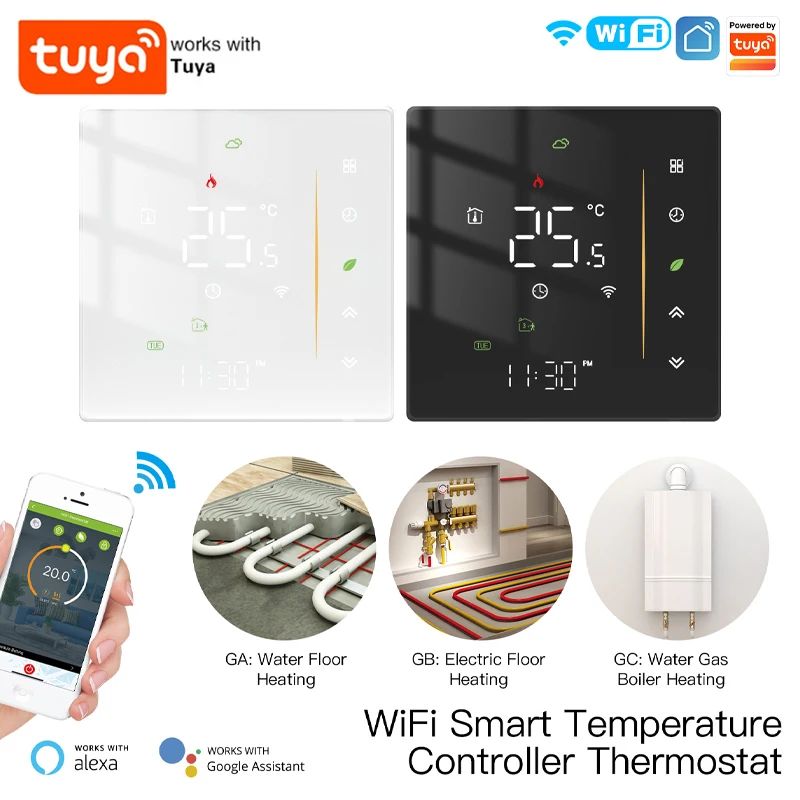 MOES Thermostat WiFi Wireless Room Temperature Controller of Water/Electric Floor Heating Gas Boiler Humidity Tuya Alexa Google