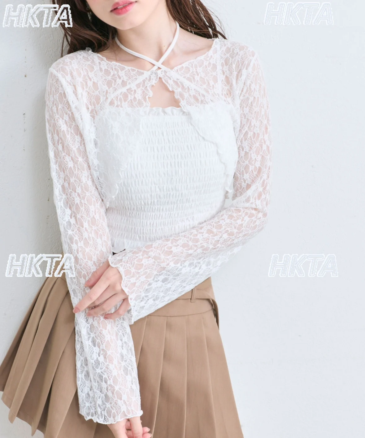 

Кардиган для девочек в японском стиле, летняя новая тонкая милая и милая футболка с круглым вырезом и длинными рукавами, универсальные короткие женские топы