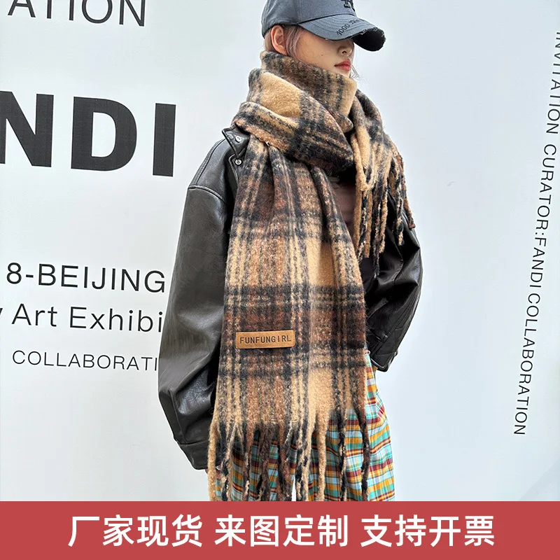 Women Hot Oversize Lattice Scarf Winter Knitted Plaid Poncho Capes Female Gentle Sleeves Tassel Long Wrap Out Streetwear Wh15