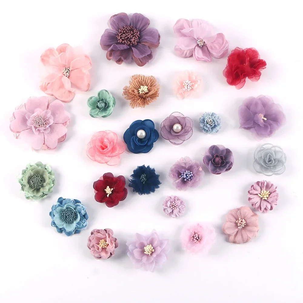 5pcs Chiffon Artificial Flower Handmade DIY Fabric Flowers Patch for Wedding Party Craft Home DIY Hair Clips Bow Decoration