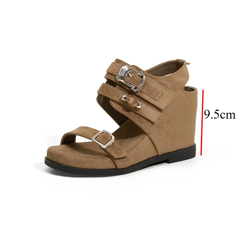 

Women's Platform Wedge Sandals Open Toe Buckle Ankle Strap Gladiator Sandals Vintage Suede Hidden High Heel Summer Wedge Booties