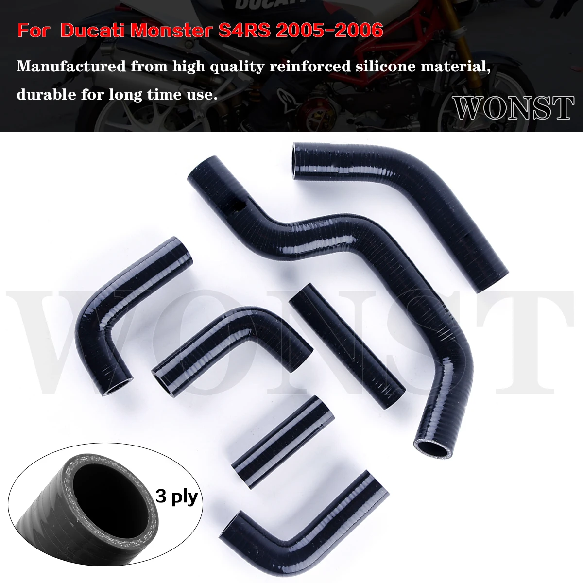 

7pcs Black For 2005 2006 Ducati Monster S4RS High Performance Radiator Silicone Hoses Tubes Pipes Kit