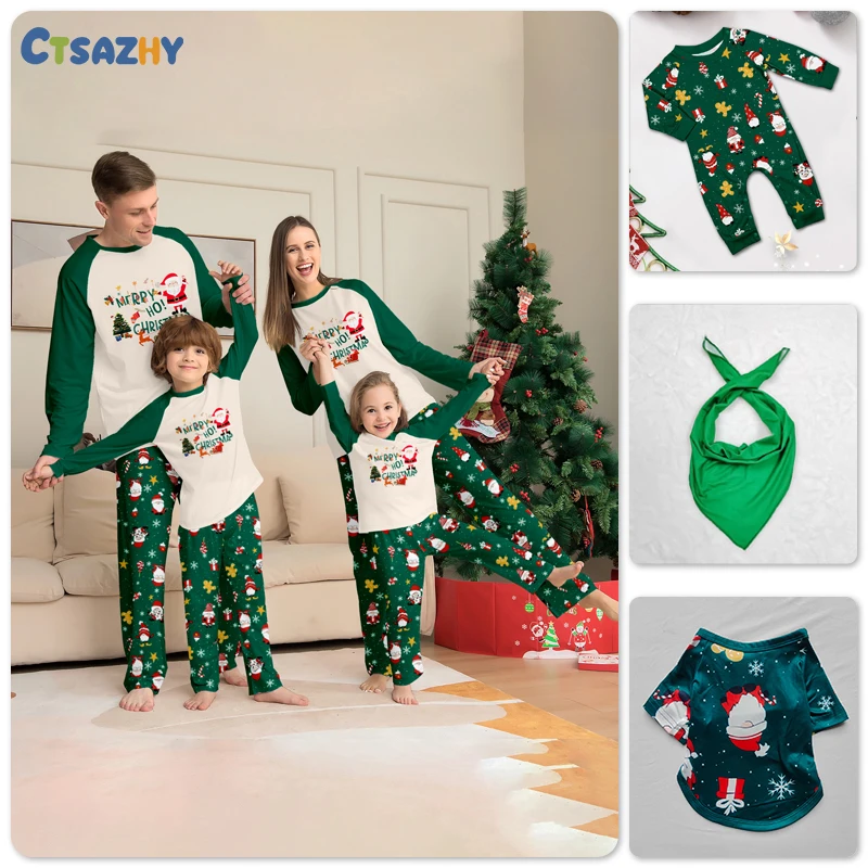 Merry Christmas Cartoon Pattern Mom Dad Kids Matching Pajamas Set 2 Pieces Suit Baby Romper Soft Loose Xmas Family Look Pyjamas