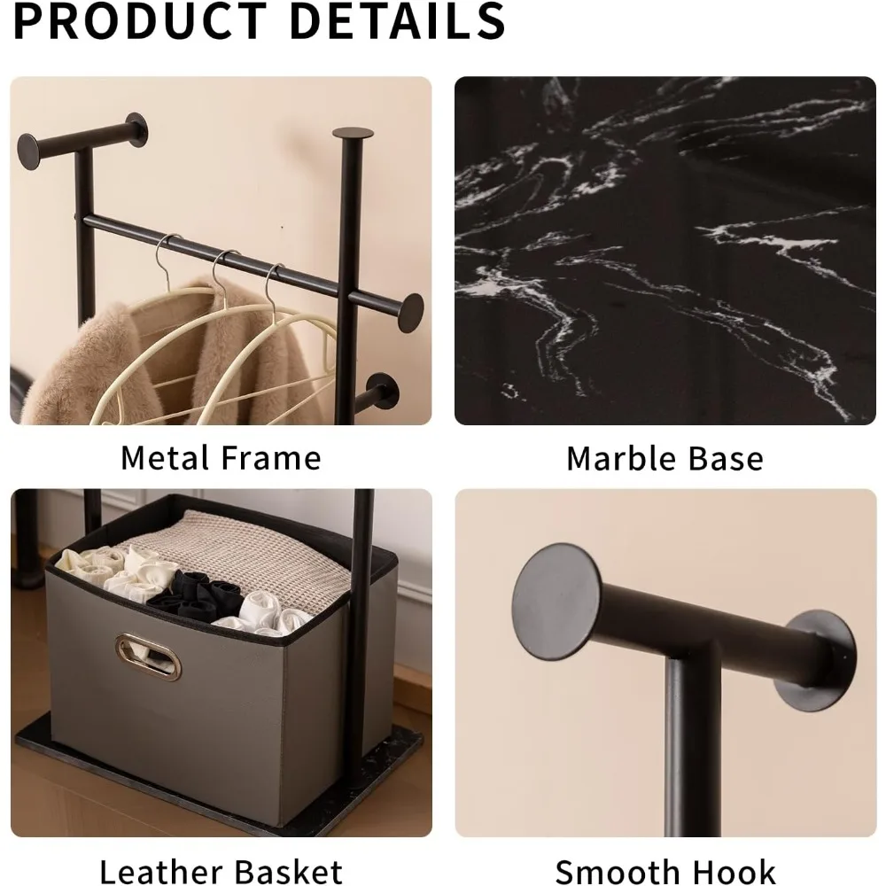 Coat Rack with Storage Basket Metal Clothes Rack with Marble Base Garment Rack Coat