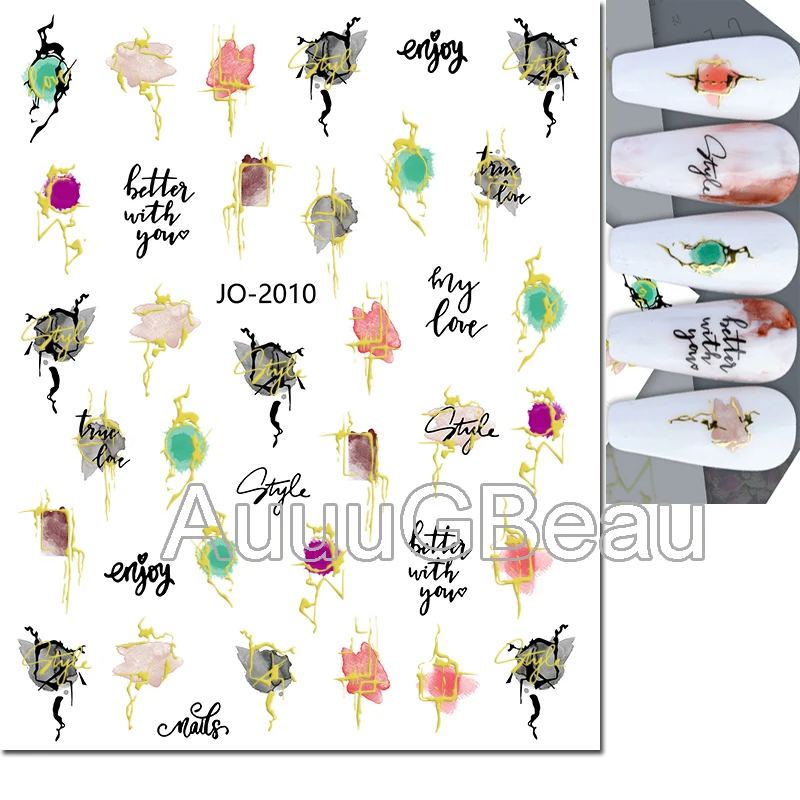 3d Nail Art Decals Golden Lines Blooming Smokes Mables Adhesive Sliders Nail Stickers Decoration For Manicure