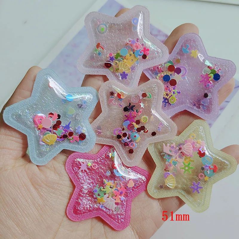 20pcs PVC Quicksand Star Transparent Bling Flowing Patches Appliques for DIY Children headband Accessories
