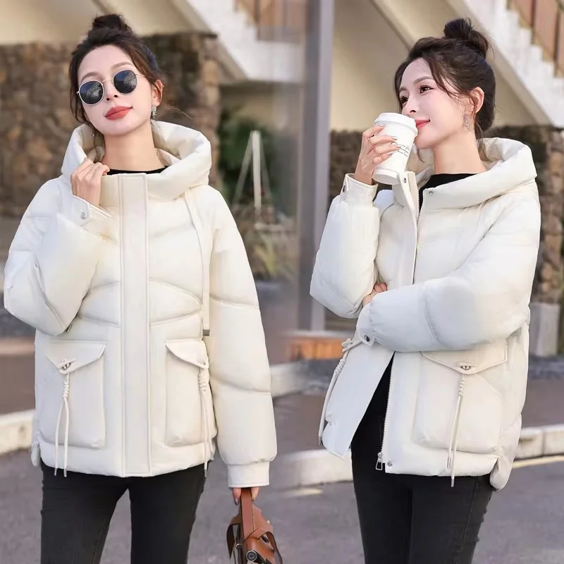 2024 neue Damen jacke Winter Daunen Baumwoll jacke weibliche koreanische Mode Kapuze lose verdicken warme Frauen Mantel kurze Mantel Tops