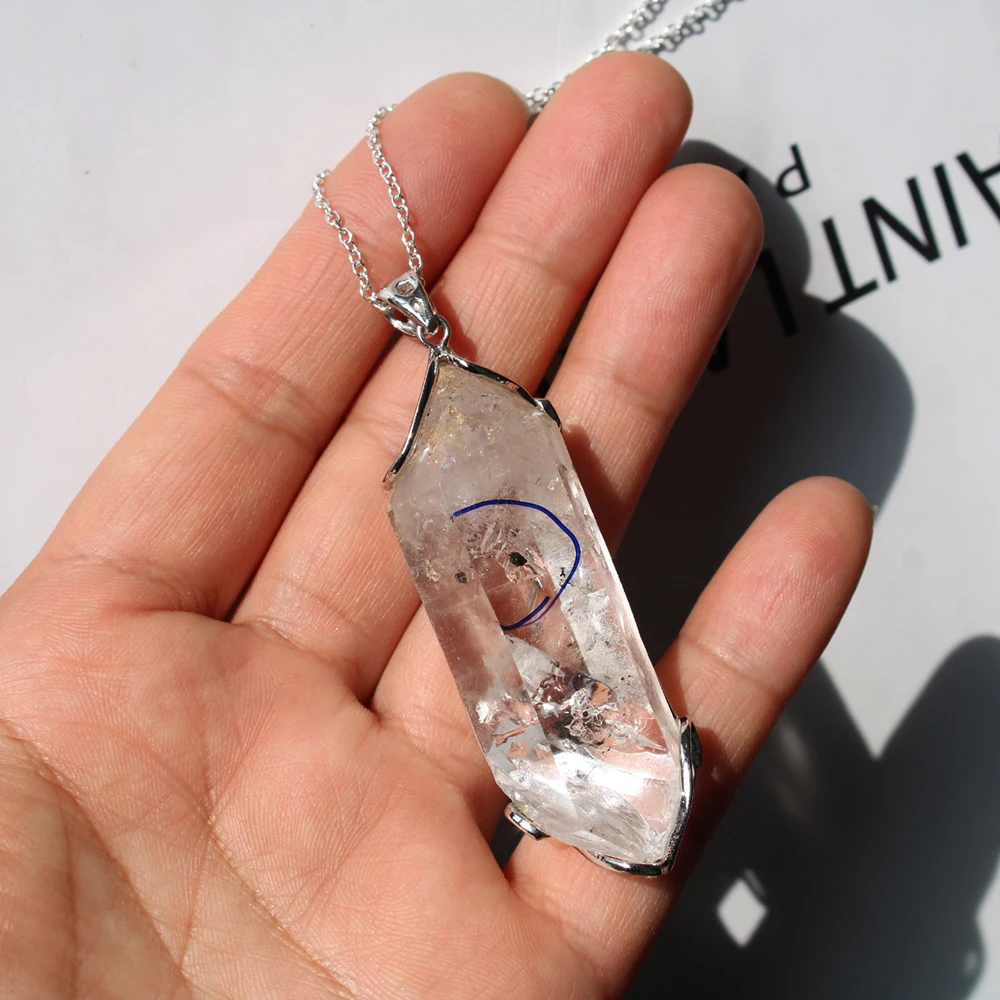 

925 Silver With Natural Rough Raw Enhydrous Quartz Crystal Stone Specimen Necklace Pendant Jewelry Gift For Friends