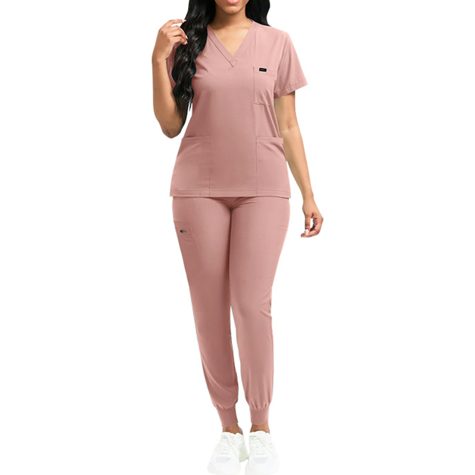 

Женский скраб для медсестры, комплект с v-образным вырезом и короткими рукавами, разноцветные брюки для бега с несколькими карманами, медицинская форма, спецодежда для здравоохранения