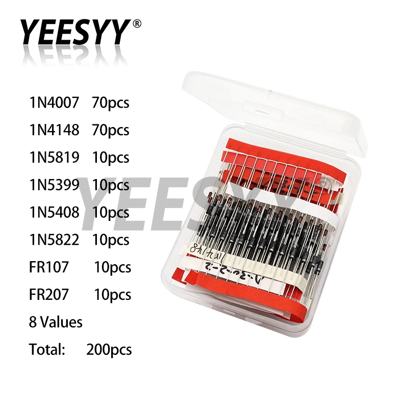 Fast Switching Schottky Diode Kit 1N4148 1N4007 1N5819 1N5399 1N5408 1N5822 FR107 FR207 8Values Electronic Components Set