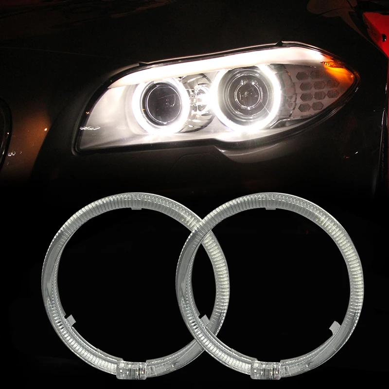 

2PCS White Yellow dual-color Light Guide Angel Eye Circle Ring LED Headlight Fog Lamp Double Light Lens 80MM 95MM 105MM 110MM