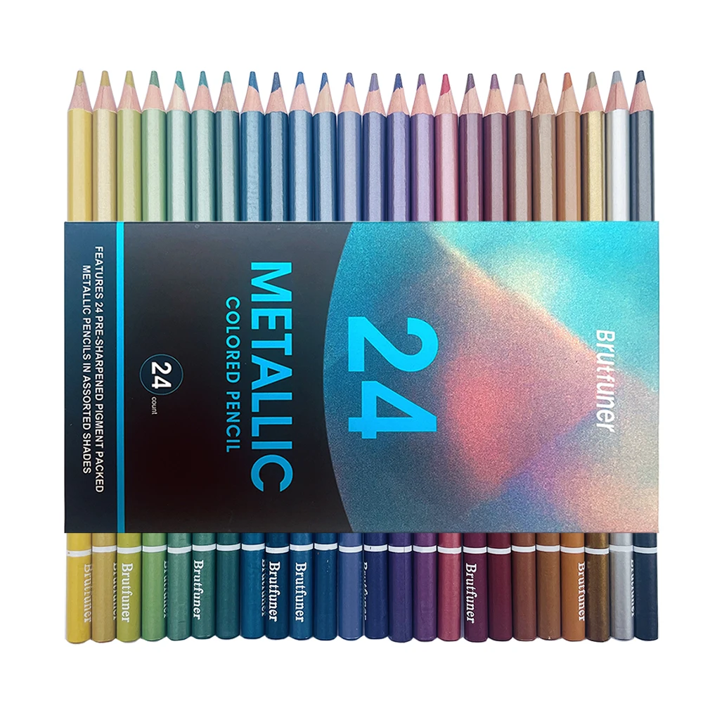 Brutfuner NEW 24Colors Metallic Colored Pencils Drawing Pencil Sketch Pencil Set Soft Pencil Kit For Artist Student Art Supplies