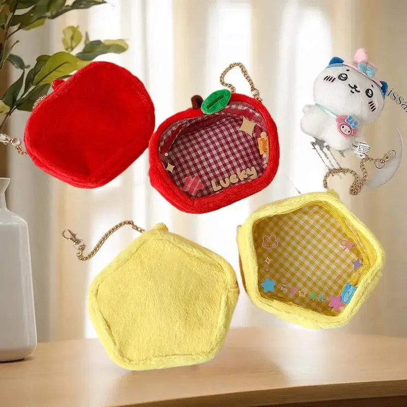 1 peça mini organizador de armazenamento saco apple estrela pelúcia itabag bonito bolsa de moedas chaveiro carteira brinquedo transparente