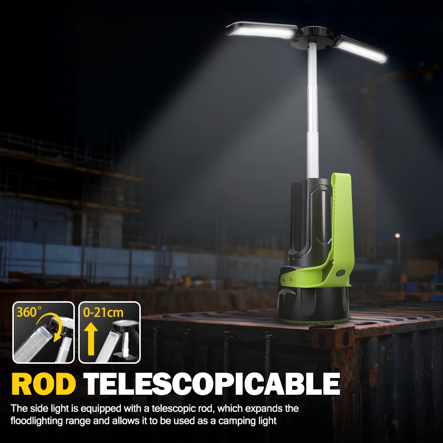 مصباح يدوي XHP50 LED ساطع 1000 متر، ضوء بحث زوومابلي XPE مع شحن من النوع C، قضيب تليسكوبي مقاوم للماء IPX6 وعرض الطاقة