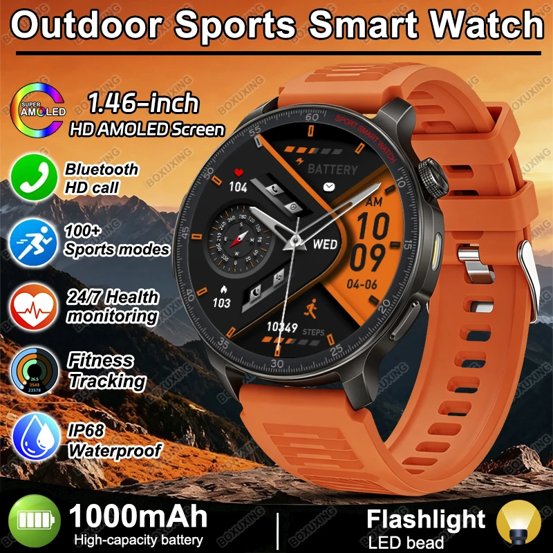 2026 New 1000mAh Battery Outdoors Sports Smart Watch Health Heart Rate Sleep Fitness Tracker 5ATM Waterproof HD Call Smartwatch