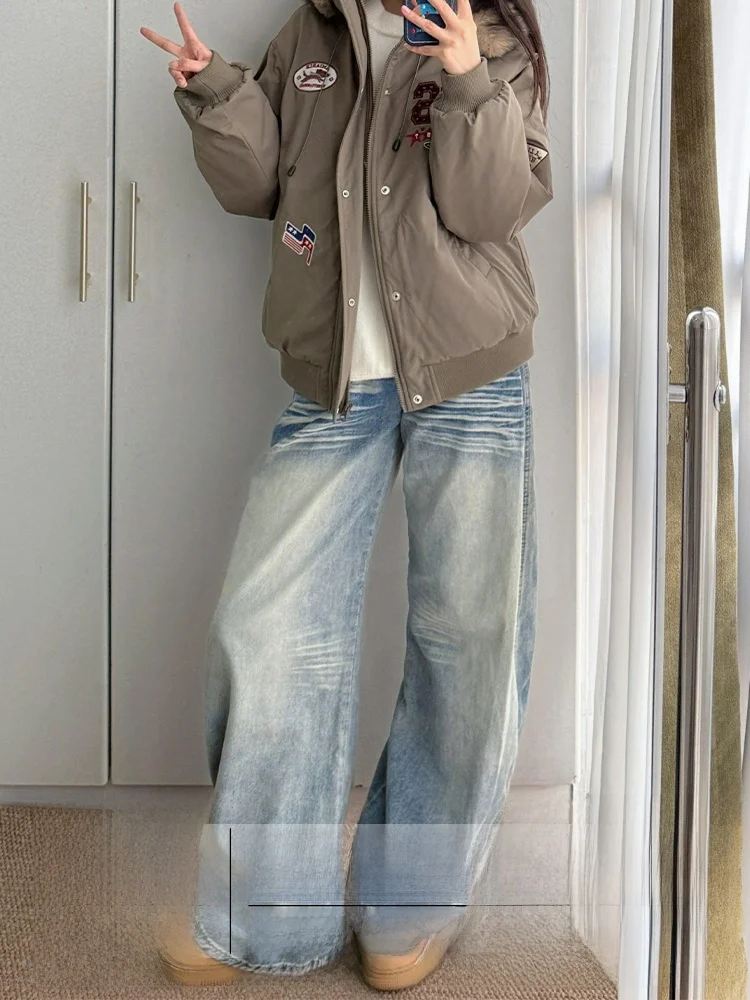 

Прямые джинсы с высокой талией в стиле ретро, женские голубые джинсовые брюки, осень-зима, новые Sle Pear Ape, небольшой размер, износостойкие