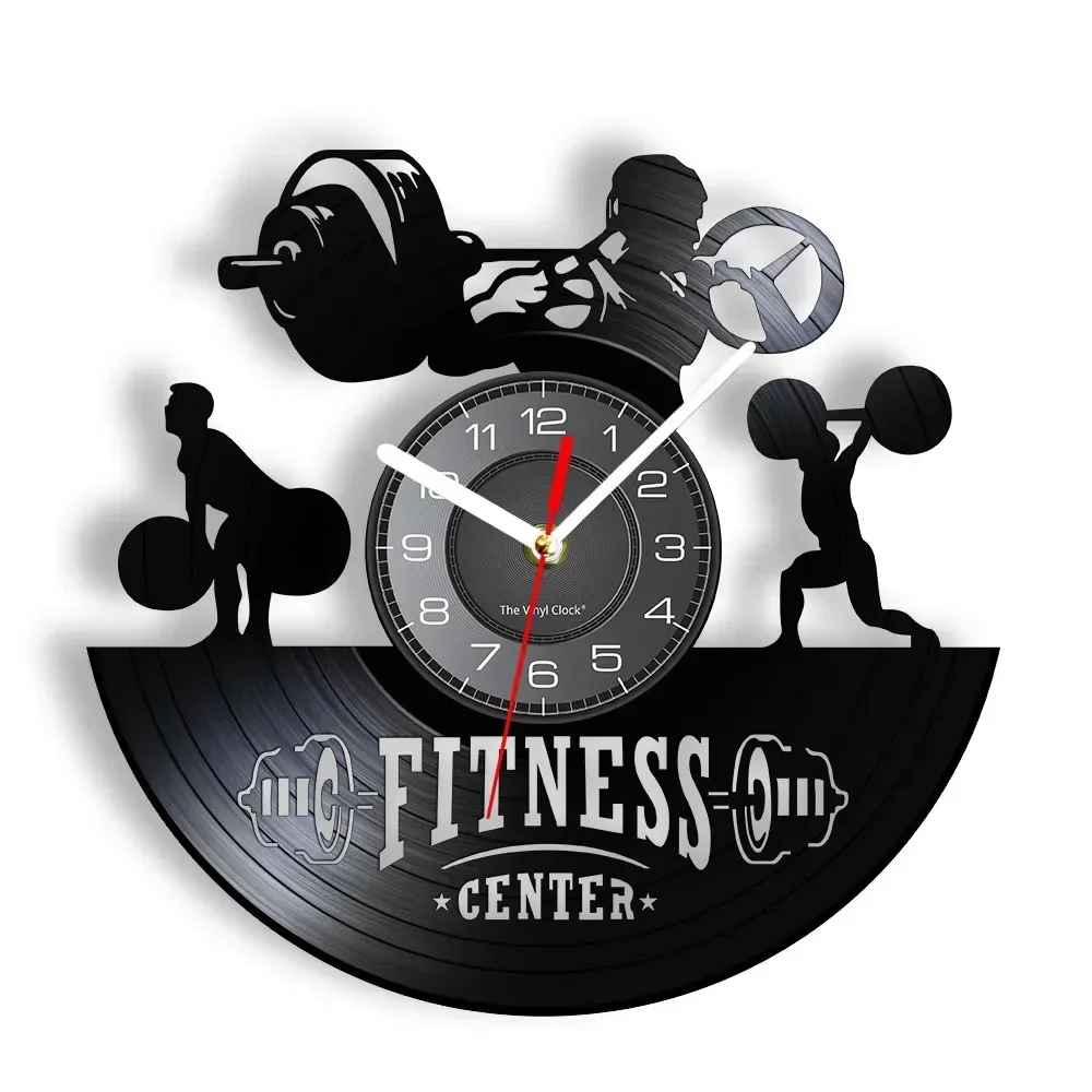 Weightlifting Strength Fitness Center Wall Clock Bodybuilding Sports Events Vinyl Disk Crafts Album Record Gym Addicts Gift