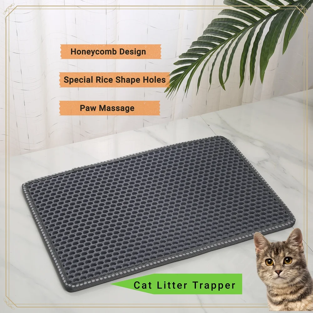 

Scatter Control Easy Clean Urine Waterproof MiLi Shape Scratching design Double Layer Kitty Litter Trapping Mat Cat Litter Mat