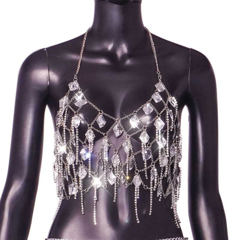 

Fringed Crystals Body Chain Women Chest Chain Tassels Chain Bra Beach Party Props Body Jewelry Nightclub Party Underwear