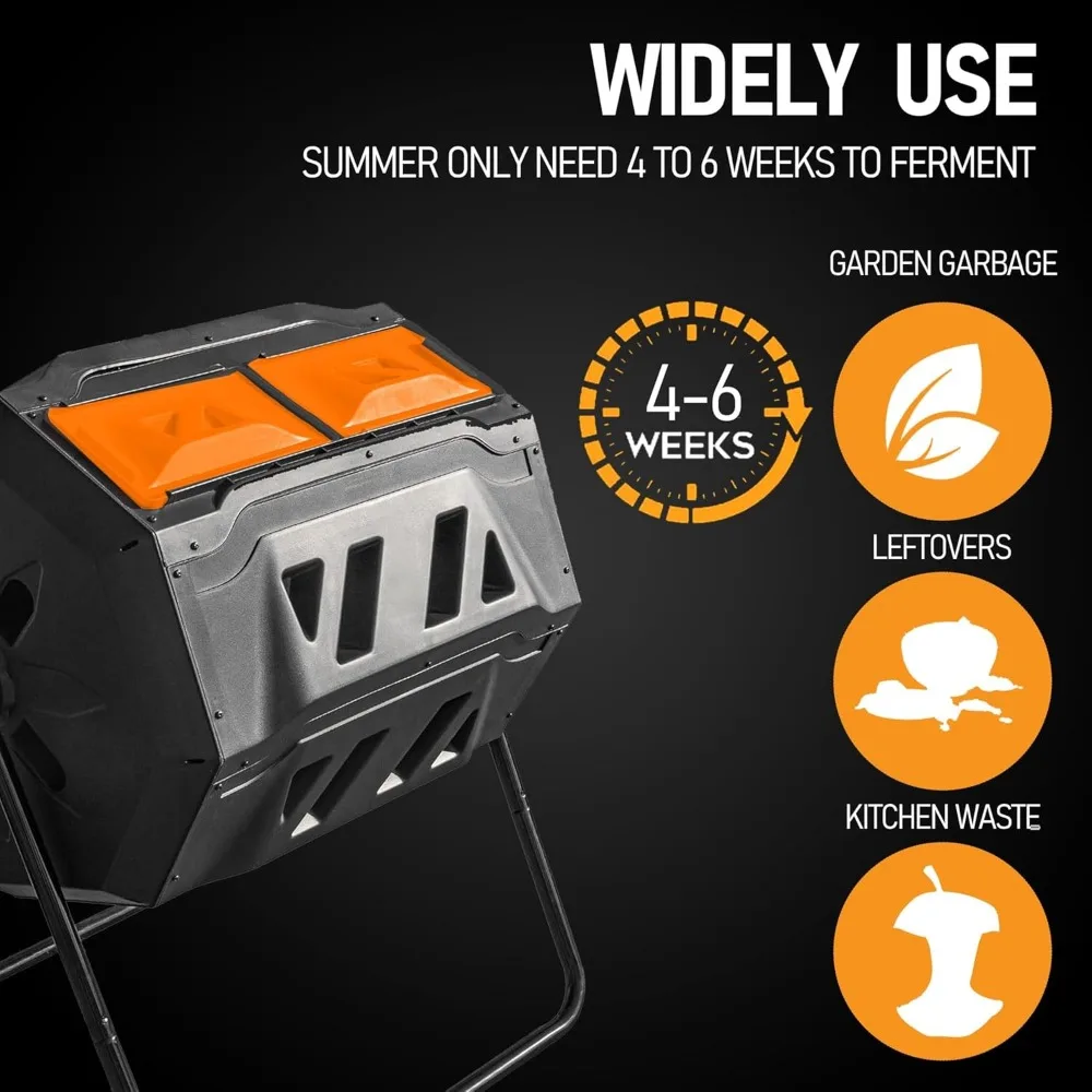 سلة سماد مزدوجة الغرفة بسعة 43 جالونًا مع أبواب منزلقة لساحة المطبخ في الحديقة #4
