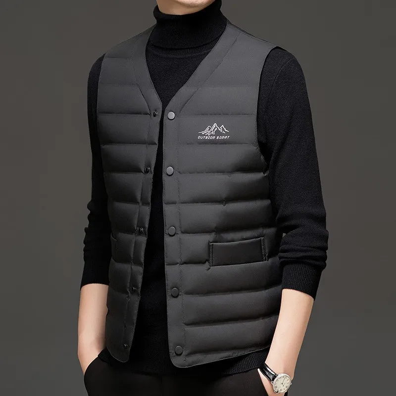

Men's Winter V-Ne Vest Thiened Warm Lightweight ort down Jaet Svel oulder Pad T-aped Pure Color Casual Wear