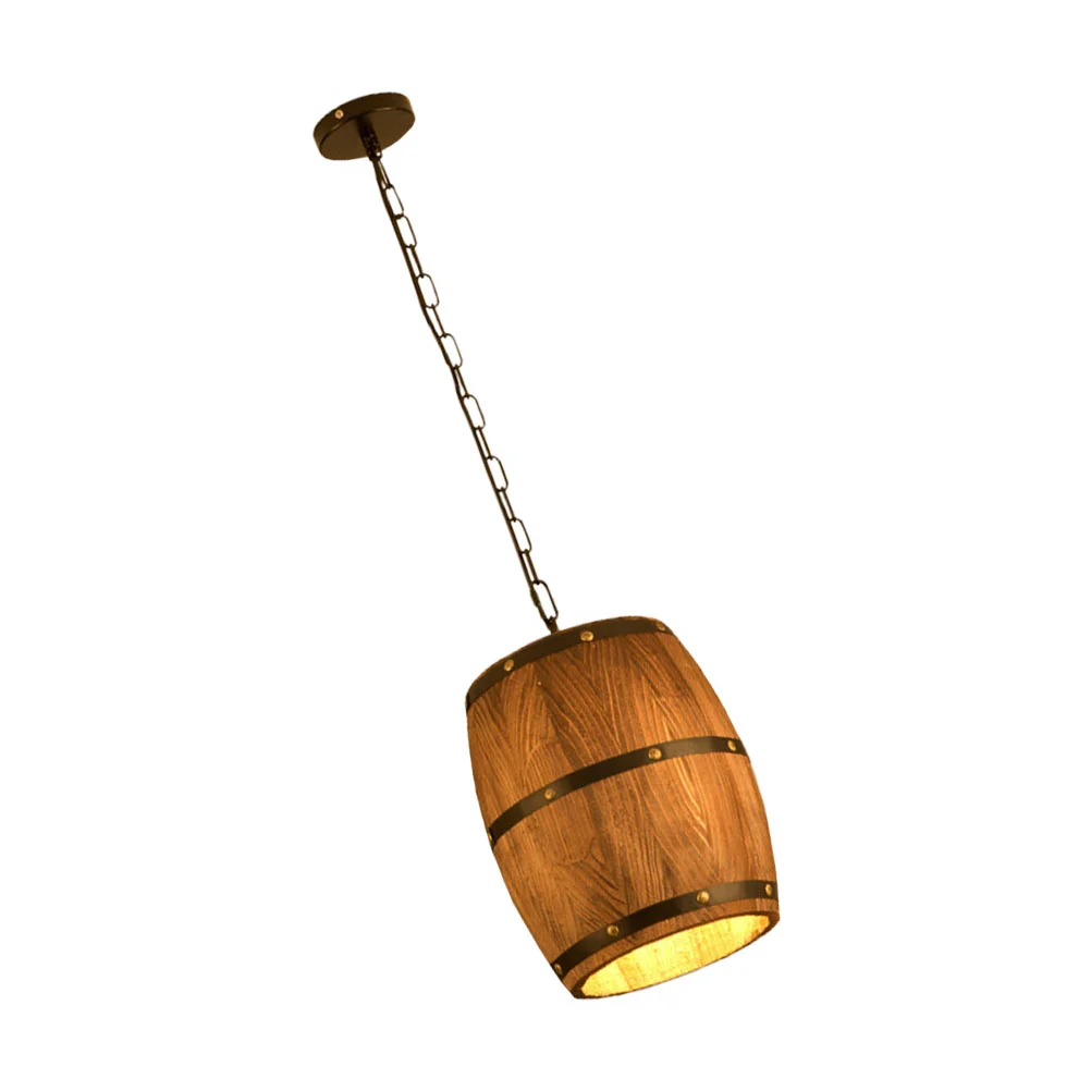 

Wooden Barrel Lamp Ceiling Light Hotel Chandelier Shade Fixture Iron Loft Decoration