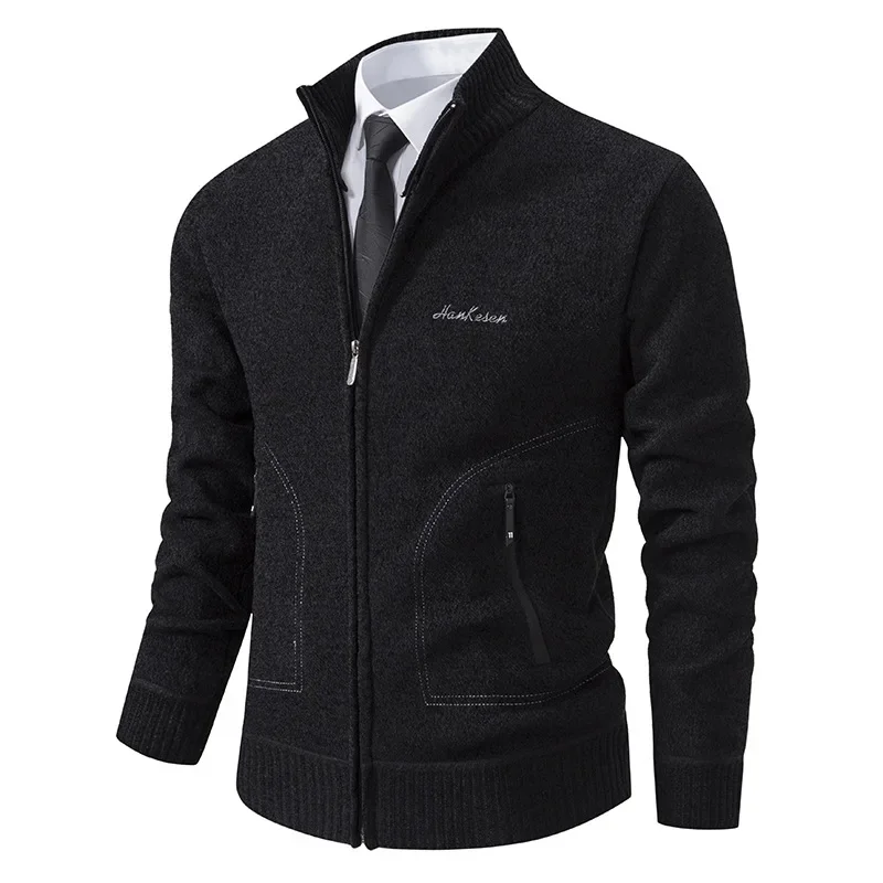 Men\'s Autumn Sweater Coat Zipper Knitted Long Sleeve Standing Neck Sweater Jacket