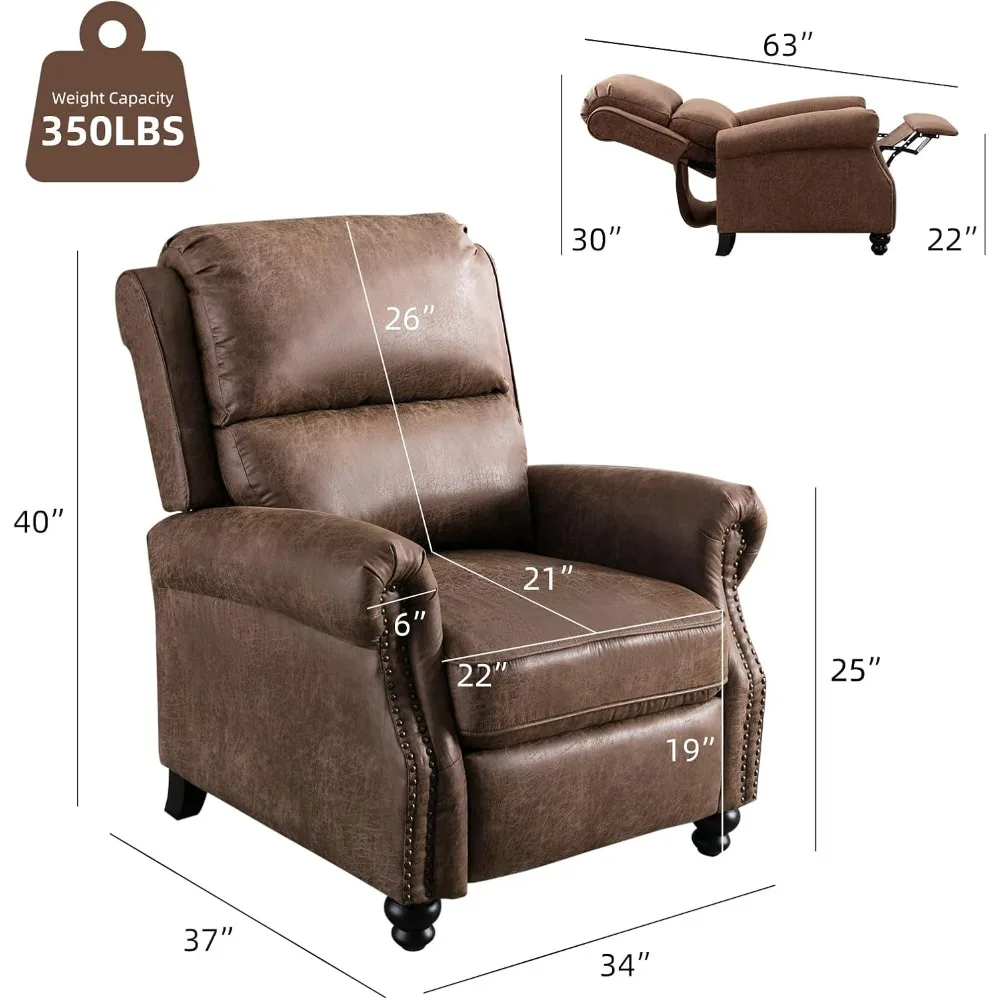 Faux Leather Pushback Recliner Chair with Rivet Accent for Living Room Chocolate