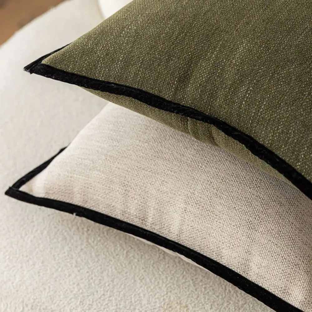 Cotton Linen French Medieval Style Pillowcase Black Border Retro Cushion Cover Wear-resistant Dirt-resistant Waist Pillow Cover