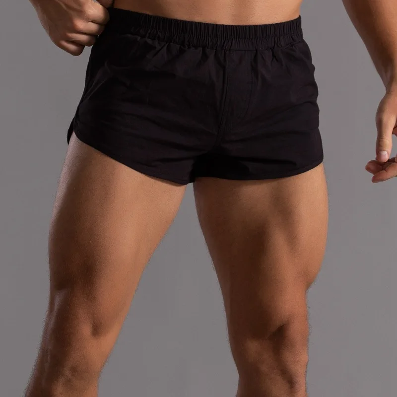 Shorts boxer masculinos de algodão, bainha redonda, bottoms sexy para dormir em casa, cintura elástica solta, boxers de pijama branco e cuecas leves