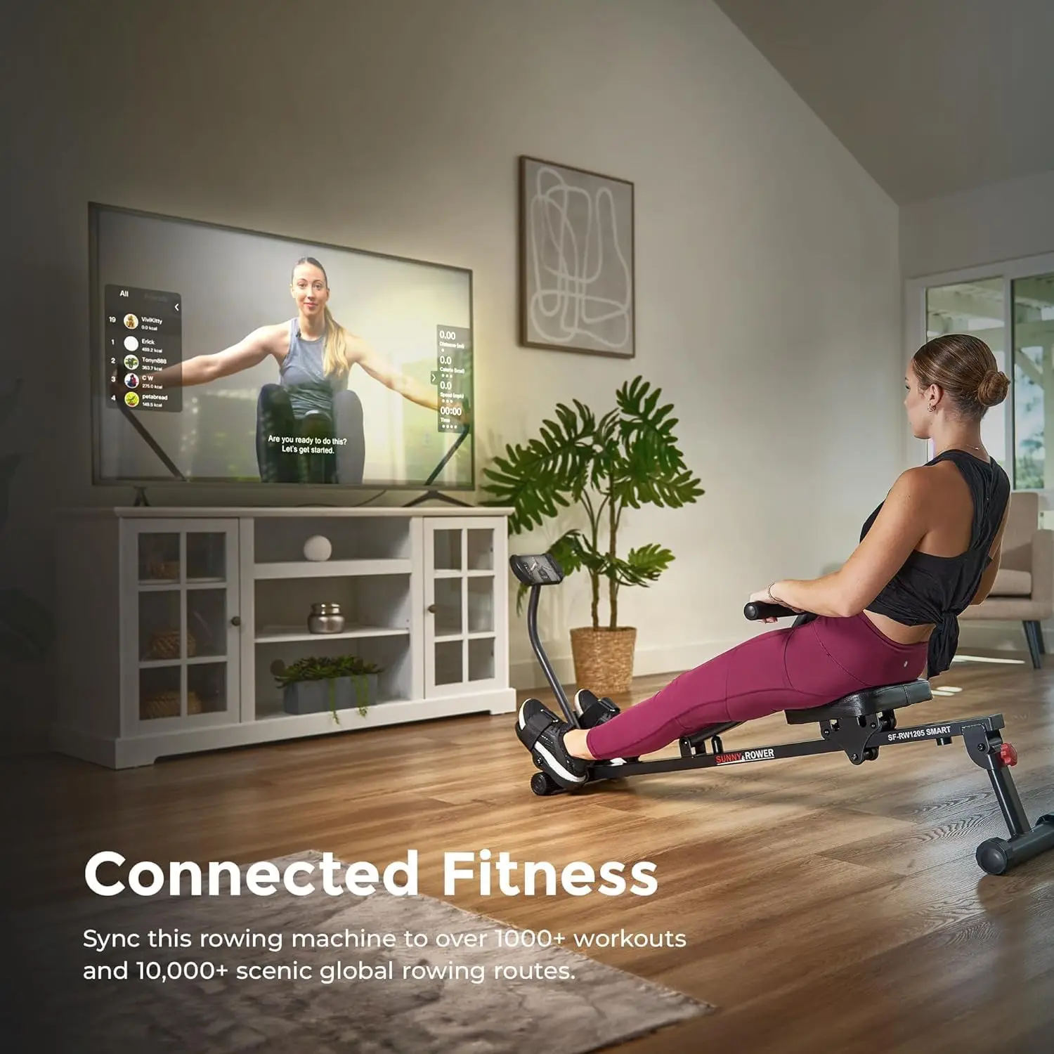 Rowing Machine with 12 Levels of Complete Body Workout Resistance and Optional SunnyFit App Enhanced Connectivity