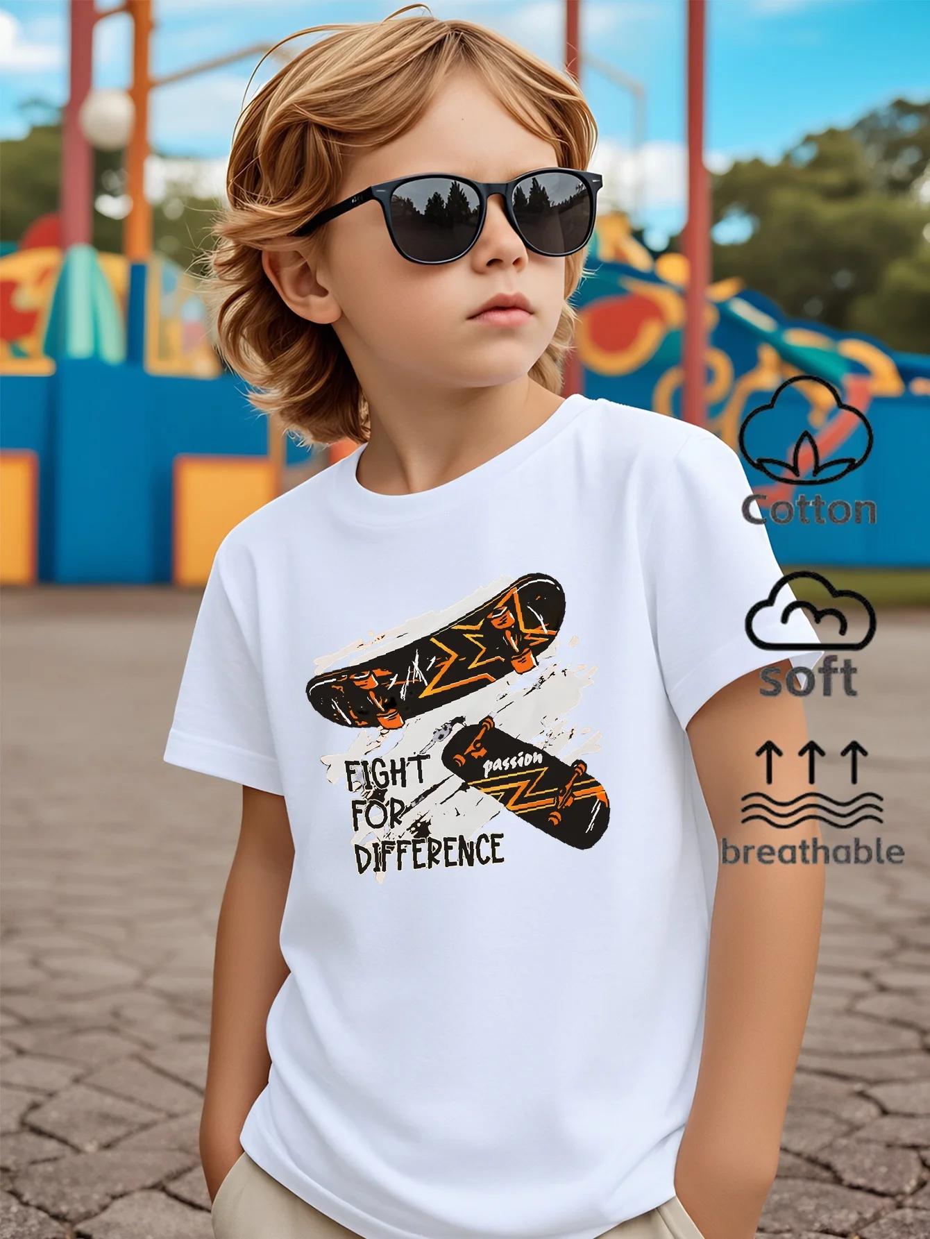 Skateboard Lightning Pattern Design Machine Washable Outdoor Activity Top Comfortable Fun Printed Parent Child T-shirt
