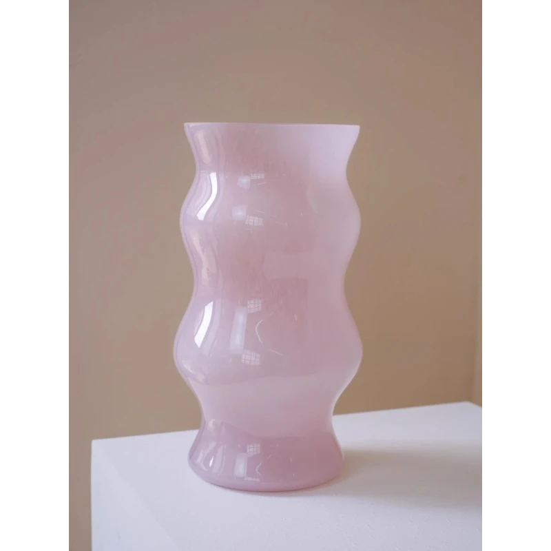 

Jade pink bamboo straight vase new Chinese atmosphere art glazed glass flower ornament