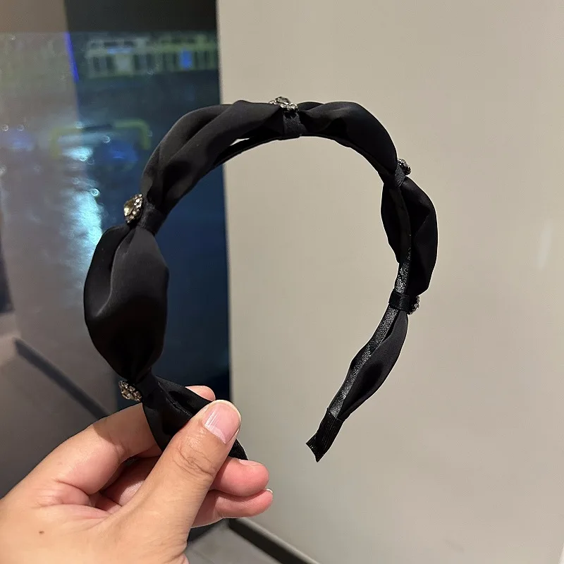 Diadema superpuesta de satén barroco de tela de gama alta, banda fina retro francesa, accesorio versátil para el cabello