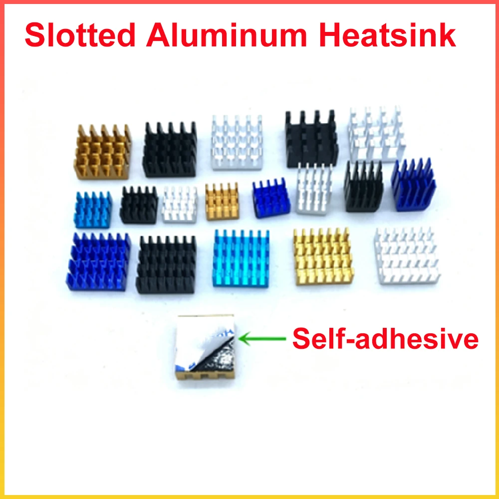 Slotted Aluminum Heatsink With Adhesive Backing Thermal Cooling Pad Sticker Heat Sink for CPU PCB Electronic Component Cooling